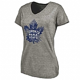 Women's Toronto Maple Leafs Distressed Team Logo Tri Blend V Neck T-Shirt Ash FengYun